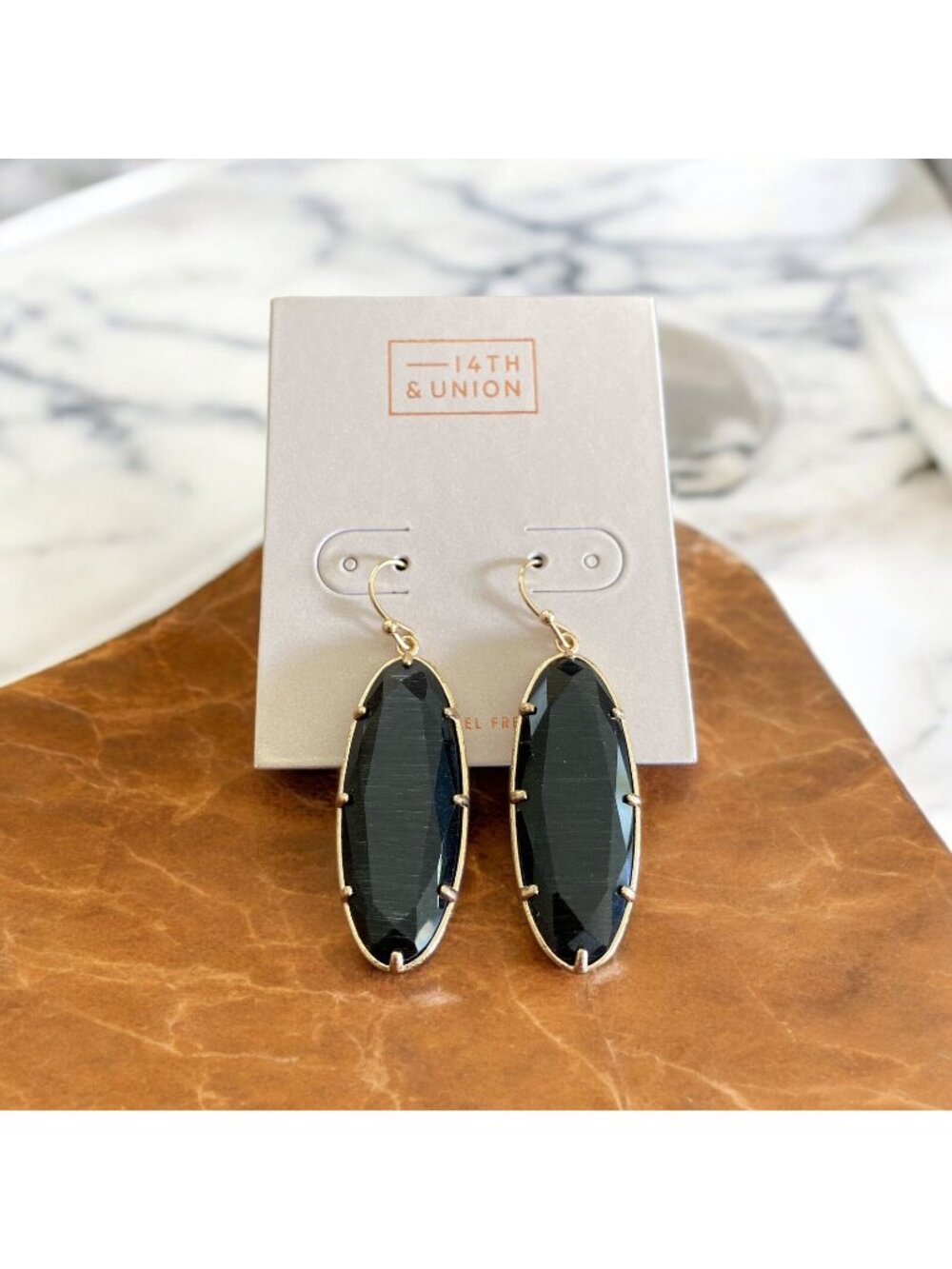 14th & Union 1 3/4" Gold Tone/Black Oval Dangle Earrings-NWT